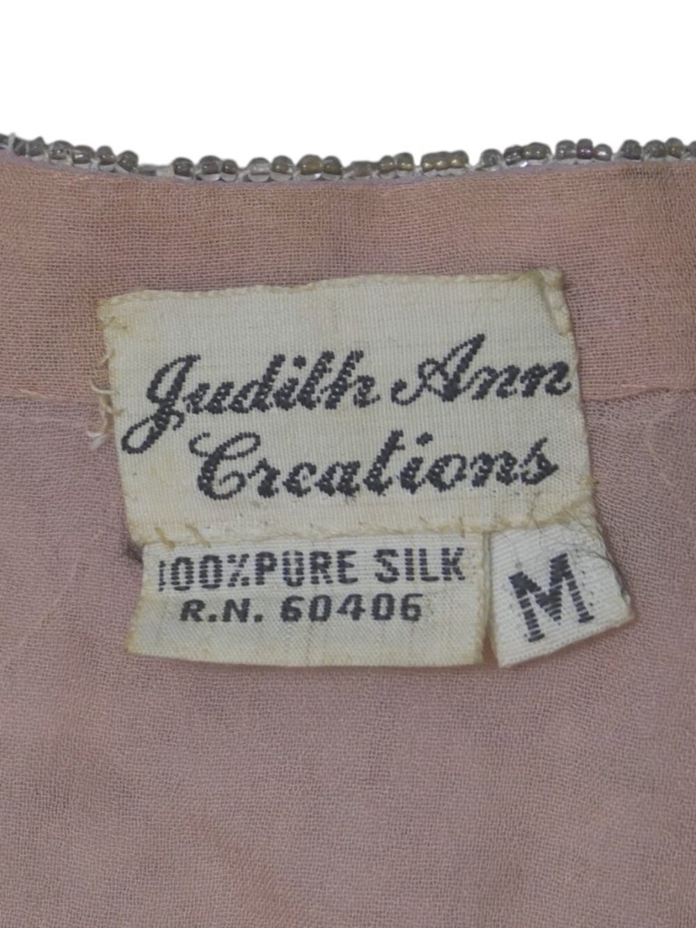 Judith Ann Creations 100% Silk Dusty Pink Silver Beaded Art Deco Top M - Picture 2 of 16